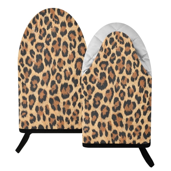 392F Heat Resistant Oven Mitts 2 Pack Wild Amber Cheetah Fish Mouth Cotton Oven Gloves with Silver Lining, Kitchen Cooking Mitts for Baking BBQ Grilling Microwave