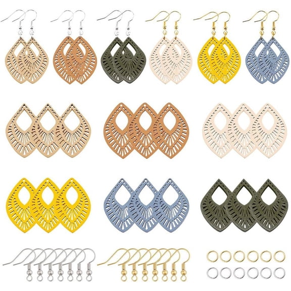 392 Pcs Earring Making Kits Wooden Earring Dangle Water Drop Pendants Charms with Earring Hooks and Jump Rings for Jewelry Earring Makings Mixed Color