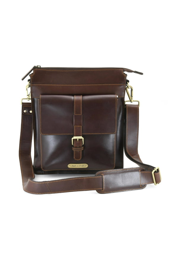 392002 Tall Cross Body Satchel Bag in Dark Brown Full Grain Leather | Style n Craft