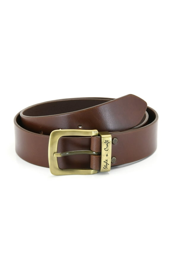 392713 Leather Belt in Dark Tan Color with Gold Buckle | Style n Craft