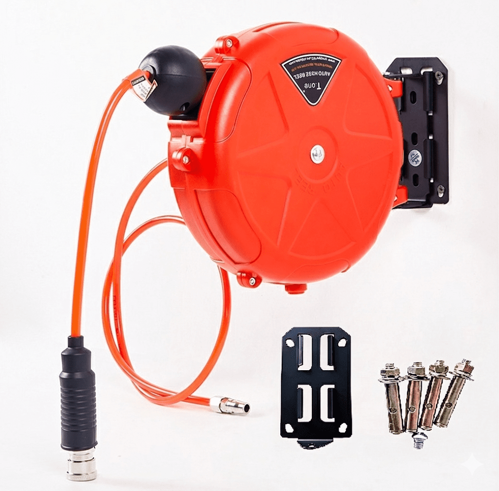393.7in Retractable Air Hose Reel - Auto-Rewind, Rotating Bracket, Quick Connector, 180° Swivel Clamp, Commercial Grade Wall-Mounted for Air Compressor & Car Repair