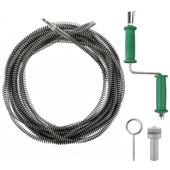 393-Inch, Green, Hand-Cranked Spring Pipe Cleaning Tool Drain Snake, Household Floor Drain Clog, 8 Different Heads