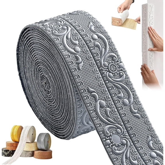393" x 4.3" Peel and Stick Foam Molding Trim,Waterproof Self‑Adhesive Baseboard for Wall,Door & Furniture DIY Home Decoration(Gray)