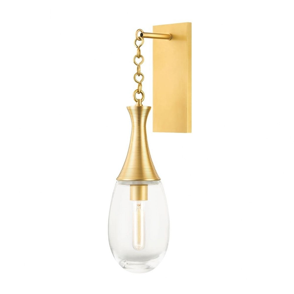 Elegant Aged Brass Dimmable Wall Sconce with Clear Glass Shade