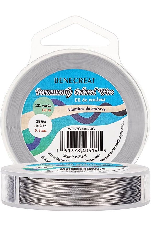 394-Feet 0.01inch (0.3mm) 7-Strand LightGrey Bead String Wire Nylon Coated Stainless Steel Wire for Necklace Bracelet Beading Craft Work