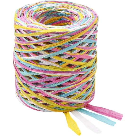 394 Feet Colored Raffia Paper Ribbon Paper Twine Festival Holiday Christmas Pink Blue White 0.2in Flat Gift Wrapping Cord Packing String Twine