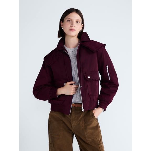 Free Assembly Women's and Women's Plus Ruffle Collar Bomber Jacket, Sizes XS-4X