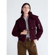 Free Assembly Womens and Womens Plus Ruffle Collar Bomber Jacket, Sizes XS-4X