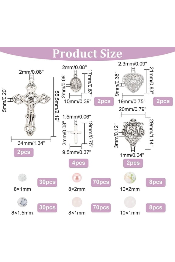 395 Pcs Stone Beads Bracelet Making Kit Round Gemstone Rose Quartz Set Electroplate Glass Strands Tibetan Crucifix Pendants for Jewelry and Crafts Making
