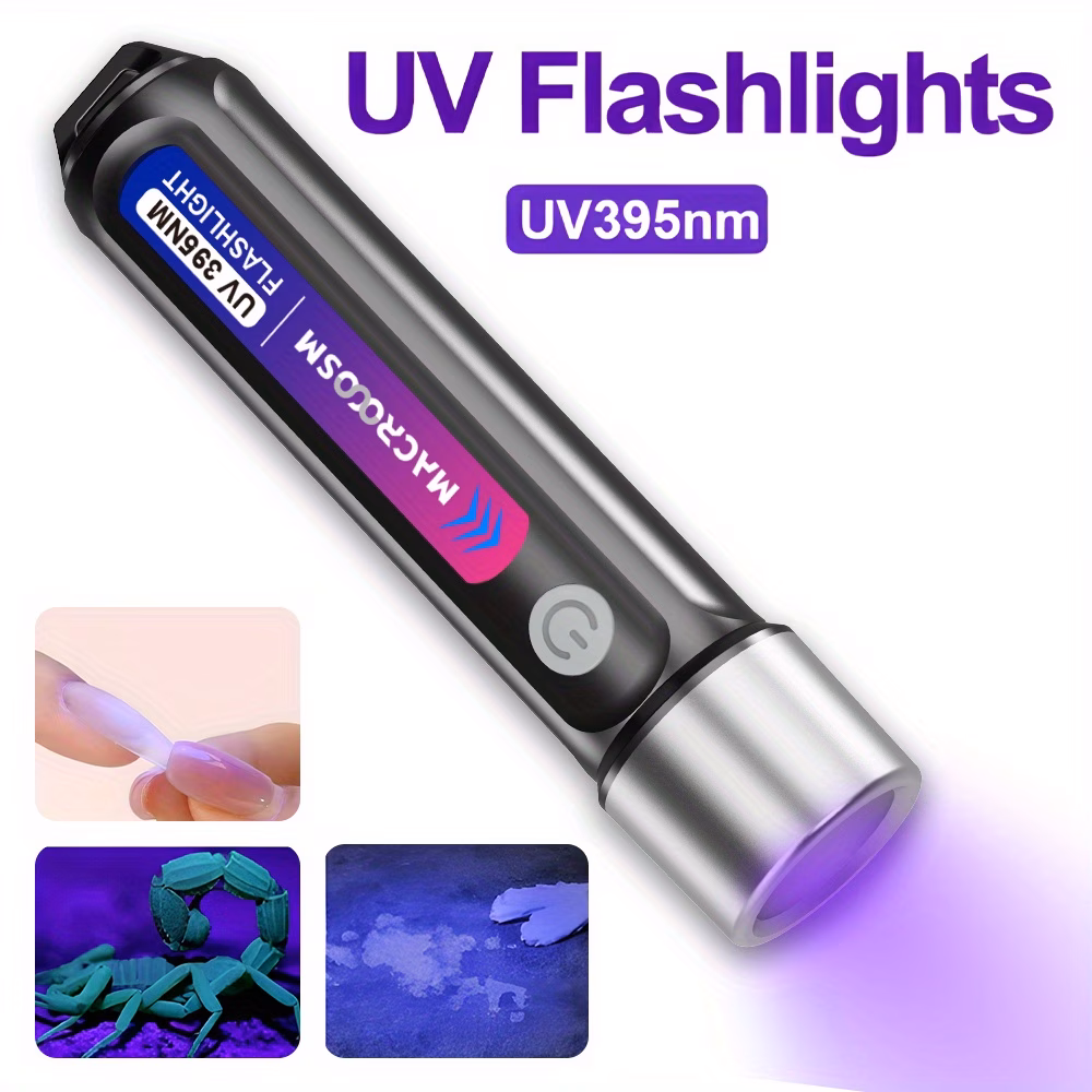 395NM UV LED Flashlight USB Rechargeable Torch for Detecting Urine Scorpion Resin Curing Nail Lamp Camping Fishing Searchlight