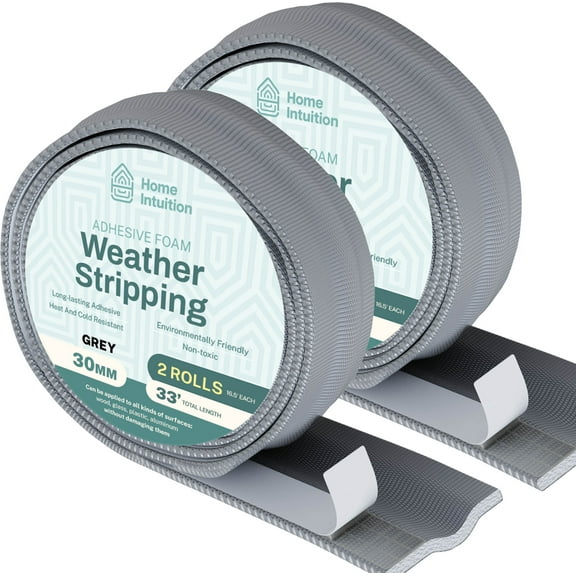 396 Inch Weather Stripping Window Door Seal Strip 33 Feet Self Stick Weatherstrip Gap Draft Blocker, Gray