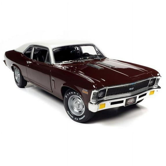 396 in. 1-8 Scale 1970 Chevrolet Nova SS Diecast Model Car - Muscle Car & Corvette Nationals Edition, Black Cherry