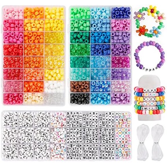 3960pcs Pony Beads for Friendship Bracelet Making Kit 48 Colors Kandi Beads Set, 2400pcs Plastic Rainbow Bulk and 1560pcs Letter Beads with 20 Meter Elastic Threads for Craft Jewelry Necklace