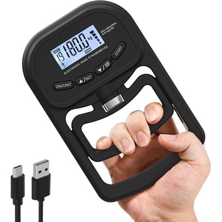 396lbs / 180kg Grip Strength Trainer, Rechargeable Hand Dynamometer, Digital Grip Strength Tester with LCD Display, Adjustable Hand Grip Dynamometer Hand Exercisers for Strength
