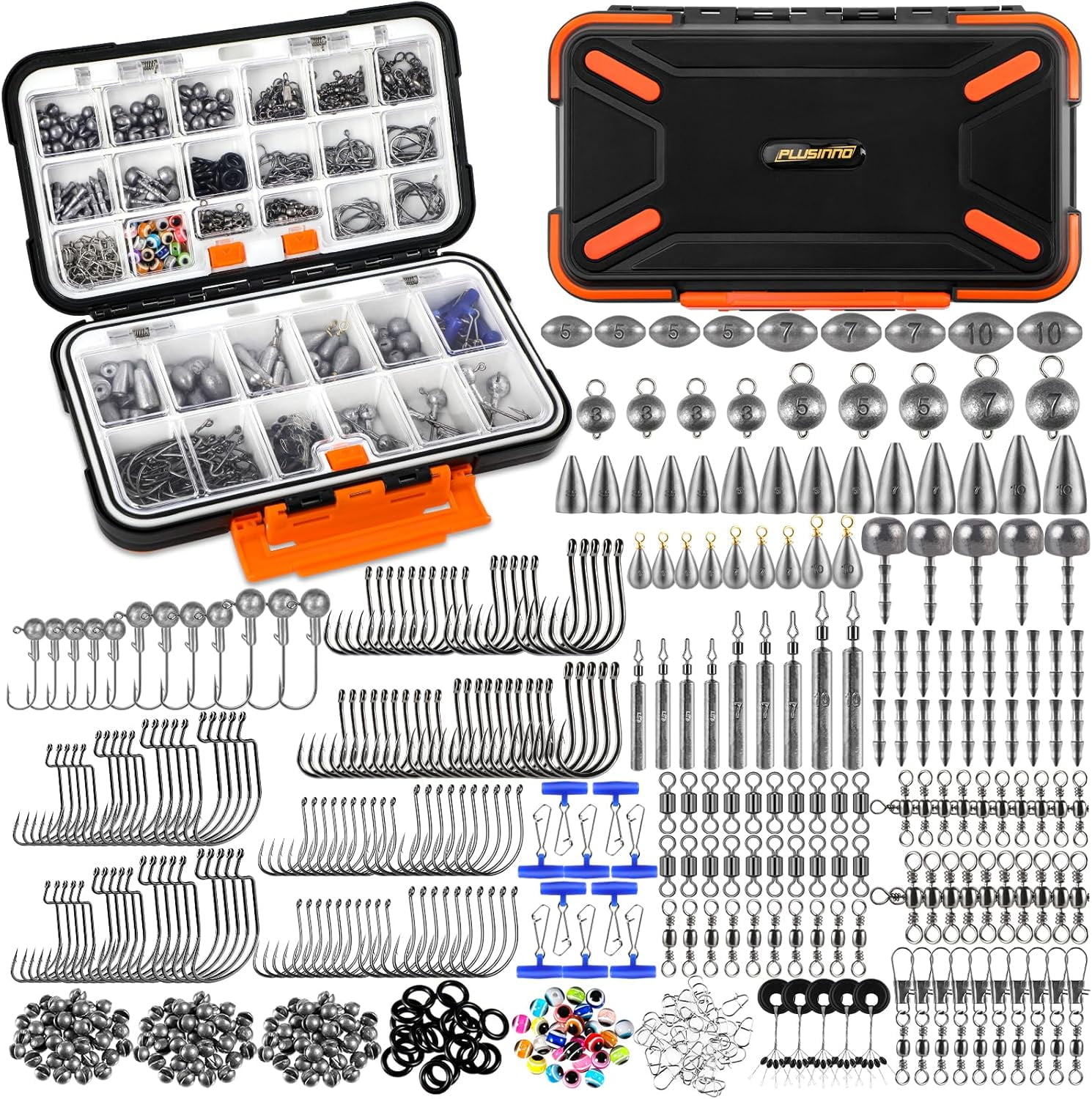 397pcs Fishing Accessories Kit, Organized Fishing Tackle Box with Tackle Included, Fishing Hooks, Fishing Weights Sinkers, Swivels, Beads, Fishing Gear Set Equipment for Bass Trout