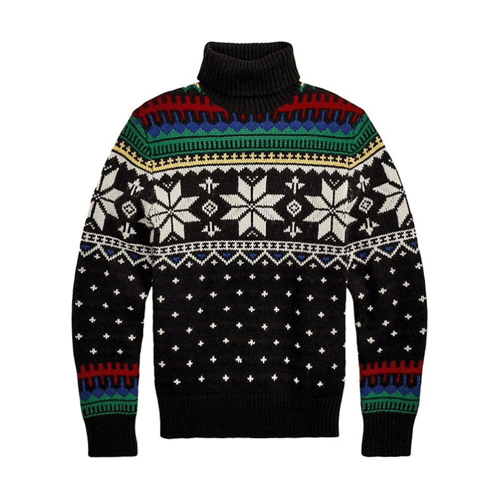 $398 Polo Ralph Lauren Men's, Fair Isle Intarsia-knit Wool Sweater, Black, L