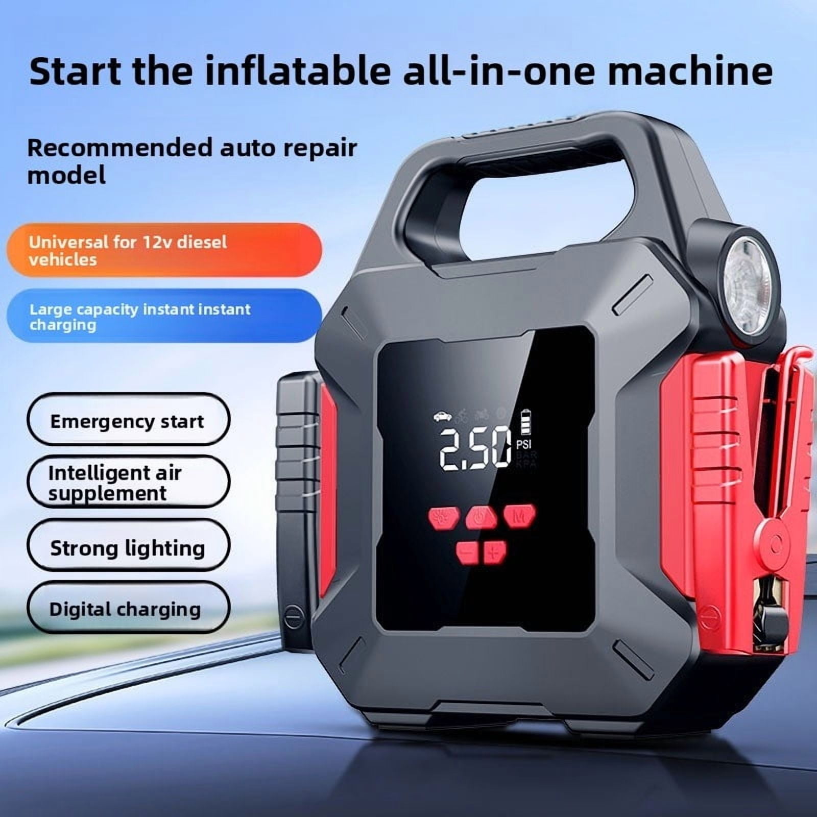 39800mAh Car Battery Charger Portable Jump Starter with Air Compressor for 12V Vehicles Digital Display Power Bank LED Flashlight USB C Charging