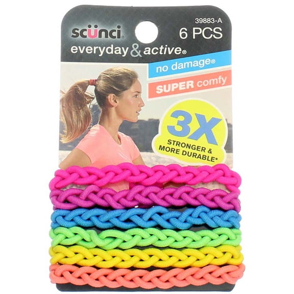 scunci everyday and active strand elastics | assorted colors | 6-pcs per pack | 1-pack