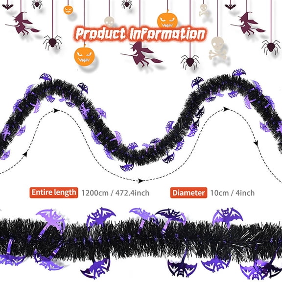 39Ft Orange Tinsel Garland Party Streamers Hanging Decoration Supplies for Fall Harvest Birthday Thanksgiving Festive Celebration Backdrop Wall Tree Ornament Setup