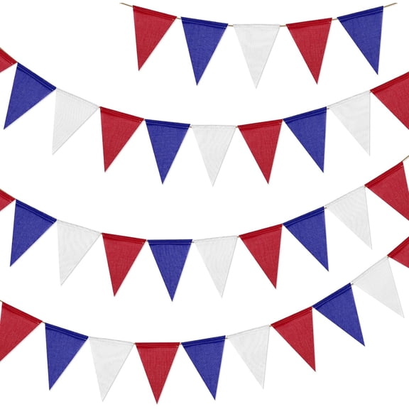 39Ft Red White Blue Triangle Flag Bunting, 36Pcs Pre-Strung Burlap Pennant Banner, Patriotic Party Decorations for 4th of July, Independence, Memorial Day, Graduations, Labor Day, Graduation