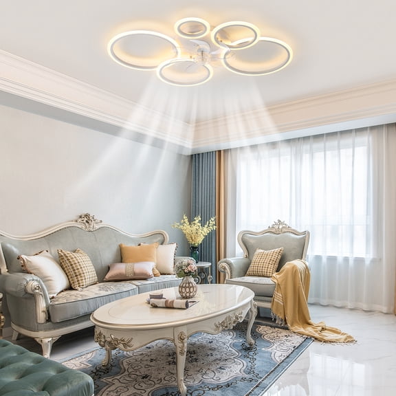 39Inches White Ceiling Fan with Lights,Remote Control and App Control,Dimmable with Remote,7 Blades,6 Speeds Of Wind,White Iron+Plastic Electrical Appliances Fans