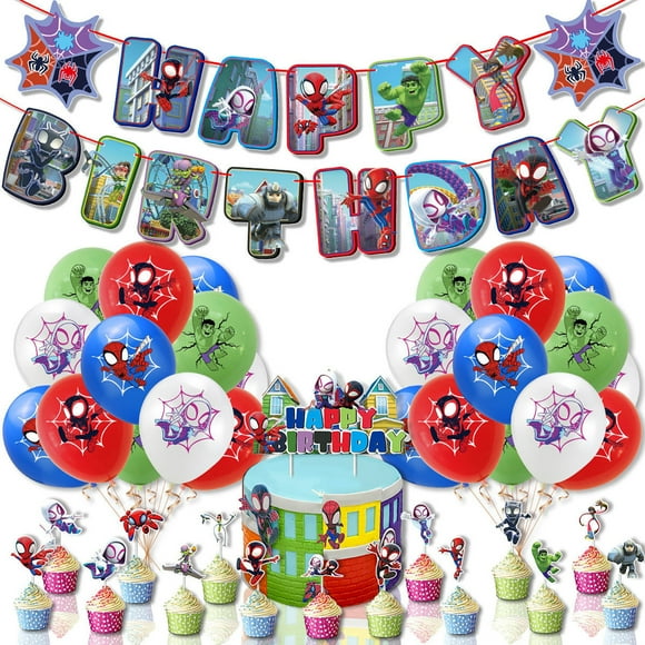 39PCS Cartoon Spider Party Decorations Birthday Banner, Cake Toppers & Balloon Set for Kids Celebration