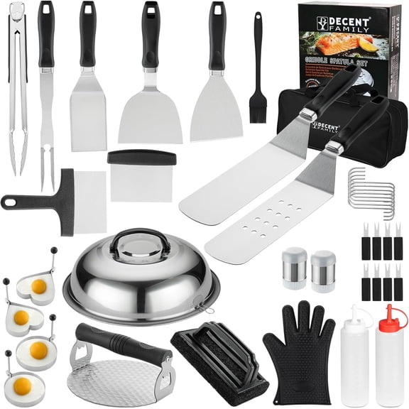 39PCS Griddle Accessories Kit, Flat Top Grill Accessories Set for Outdoor Barbecue. Griddle Tools Set with Basting Cover, Spatula, Scraper, Burger Press, Tongs and Cleaning Kit