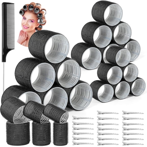 39PCS Self Grip Curlers 3 Sizes - Black 2.5in, 1.9in, 1.4in Rollers with uckbill Clips for Long, Meium, Short, Thick, Fine Hair Volume an Bangs (Black)