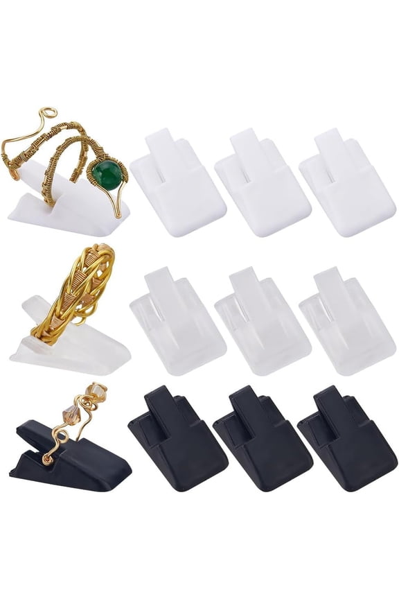 39Pcs 3 Styles Ring Display Plastic Ring Holder Black White Transparent Portable Ring Display Stand Rectangle Storage Showcase Jewelry Organizer for Jewelry Tours Weddings Rings Jewelry Store for DIY