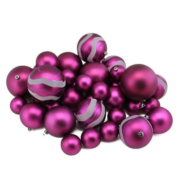 Northlight Shatterproof Matte and Glitter Swirled Christmas Ball Ornaments - 4" (100mm) - Magenta