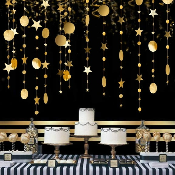 39ft Party Decoration Circle Dot Garland, Twinkle Star Streamer, Hanging Stars Banner Backdrop for Engagement/Anniversary/Wedding/Baby Shower/Christmas/Birthday/New Year