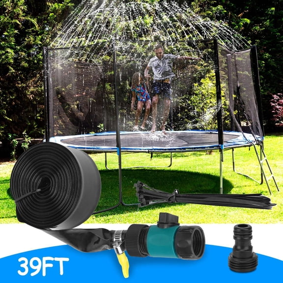 39ft Summer Outdoor Kids Trampoline Sprinkler  Backyard Water Park Sprinkler Game Toy Black