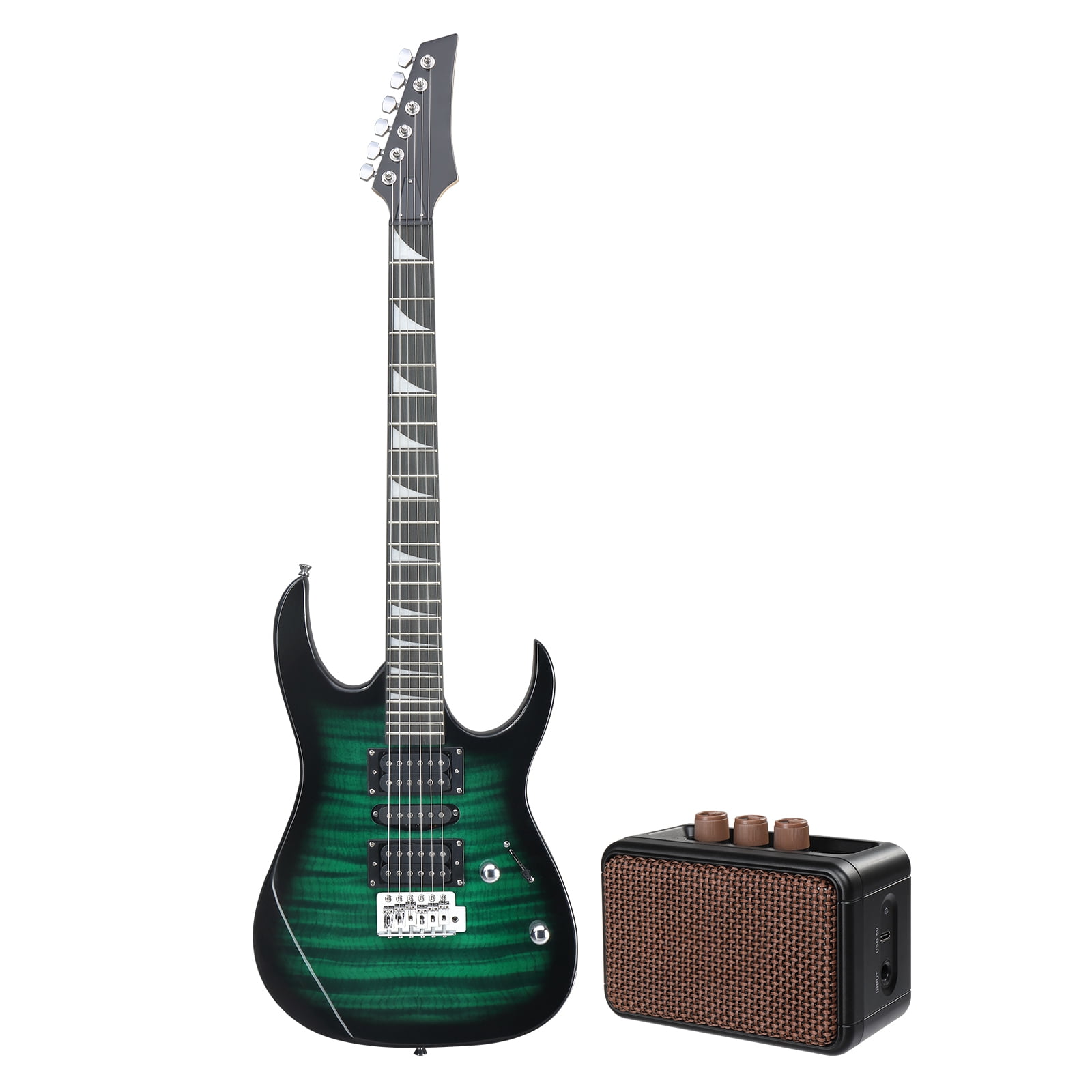 39in Electric Guitar HSH Pickups Black Complete Starter Kit for Hard Rock Tiger-striped, Green