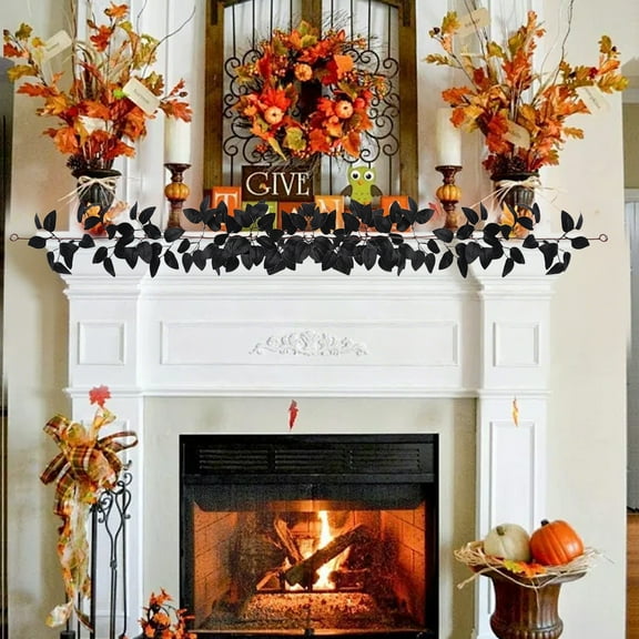 39in Halloween Rattan Garland - Flying Witch Vine with Pumpkin & Maple Leaves (TikTok Viral Decor, Fireplace/Doorway Swags, Thanksgiving Fall Party Supplies)