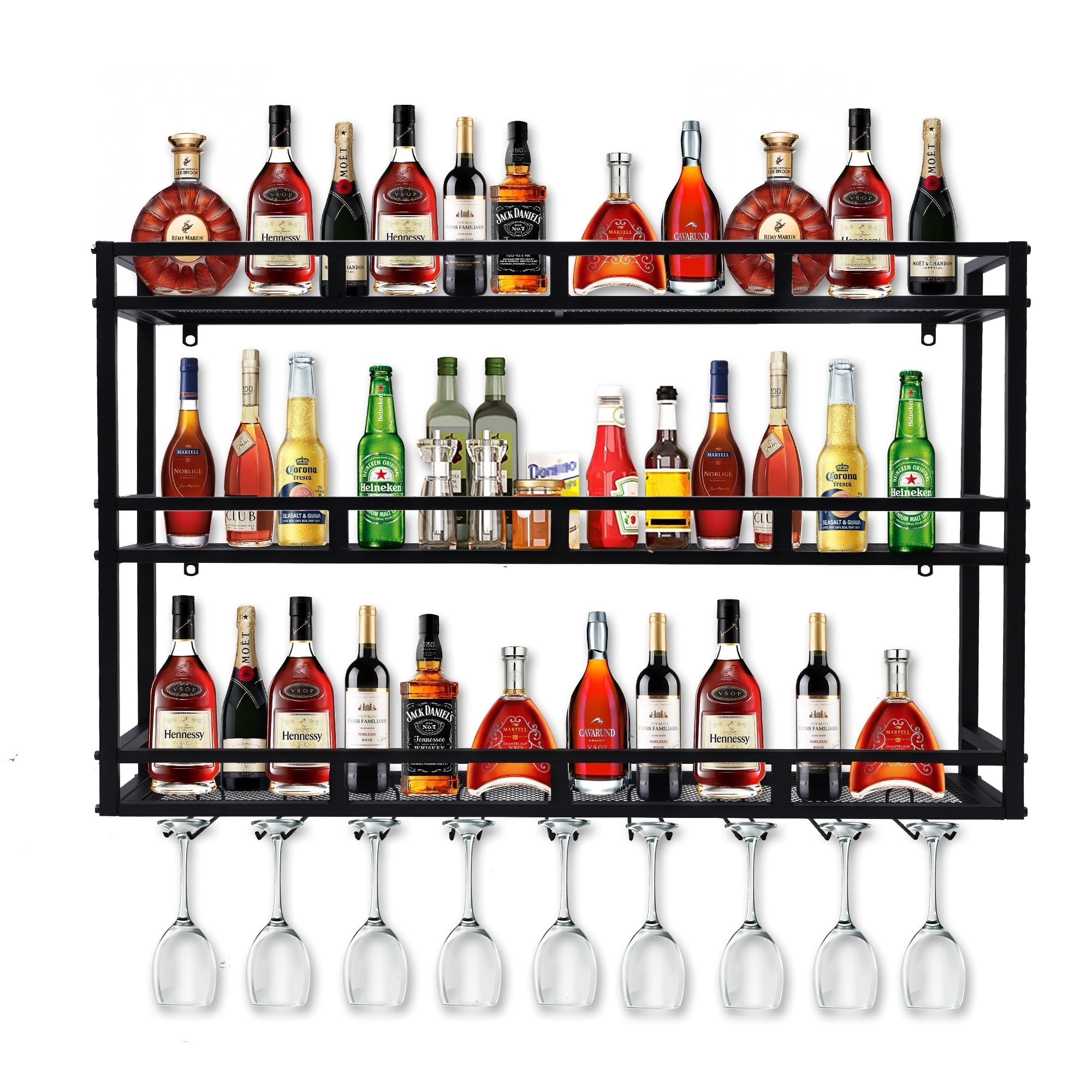 PIKYSailed 39in Metal Wall Mounted Wine Rack, 3 Tier with LED Light ...