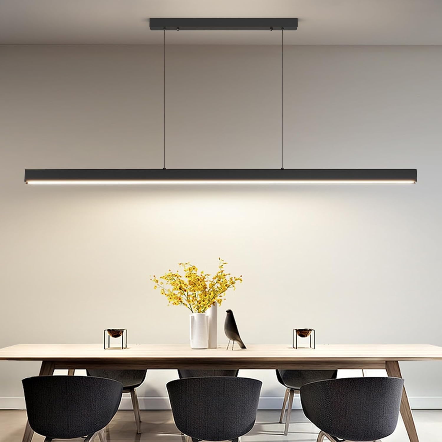 39inch Black Chandelier Modern LED Linear Ceiling Pendant Light Fixtures Hanging Color Temperature and Height Adjustable Pool Table Light for Dining Room Kitchen Island