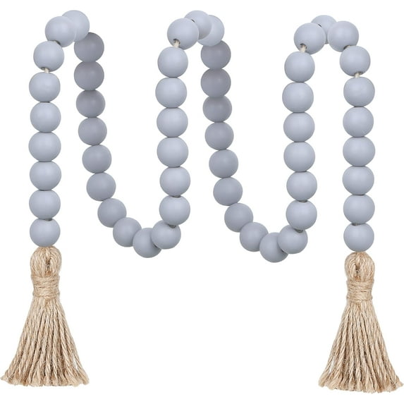 39inch Wood Bead Garland Farmhouse with Tassels, Prayer Beads Garland Boho Wall Hanging Home Decor