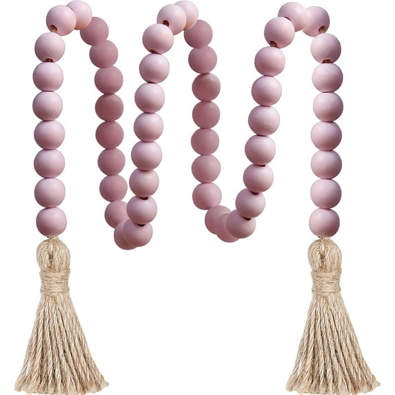 39inch Wood Bead Garland Farmhouse with Tassels, Prayer Beads Garland Boho Wall Hanging Home Decor