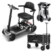 ScootNGo Lite 39 lbs Ultra-Lightweight Foldable Mobility Scooter for Seniors, Folds in an Instant 4-Wheel Electric Travel Scooter, Airline Approved with Trailer, Silver
