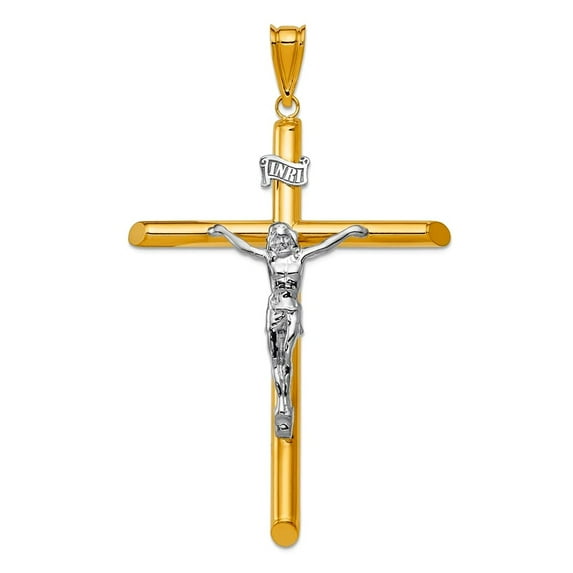39mm 14k Solid Gold Two-tone Polished Crucifix Pendant Necklace Pendant for Women - 3.8 Grams