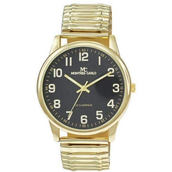 39mm Montres Carlo Fashion Luxury Sport Dress Wrist Men's Flex Band Quartz Watch (Gold/Black)