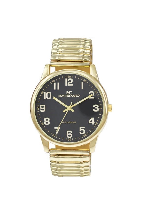 39mm Montres Carlo Fashion Luxury Sport Dress Wrist Men's Flex Band Quartz Watch (Gold/Black)