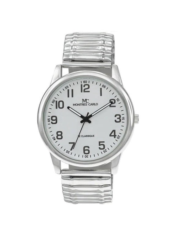 39mm Montres Carlo Men's Fashion Luxury Sport Dress Wrist Flex Band Quartz Watch (Silver/White)