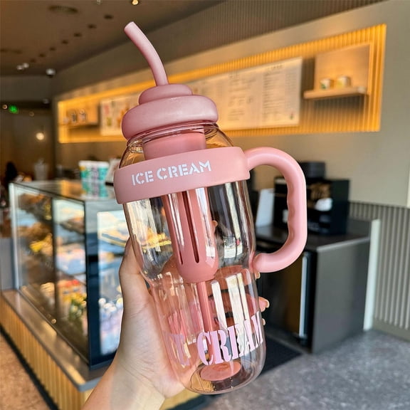39oz Sport Water Bottle with Lid & Handle, Soaker Masher Straw Integrated Design, Tea & Fruit Infuser Filtered Water Bottle Cold Coffee Brewer for Girls Gym Outdoor, BPA Free Leak Proof, Pink