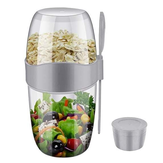 39oz Yogurt Cups with Lids and Spoons, Overnight Oats Containers, Reusable Topping Compartment for Breakfast with Yogurt, Cereal or Oatmeal On-the-Go(Grey)