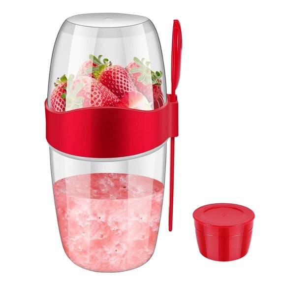 39oz Yogurt Cups with Lids and Spoons, Overnight Oats Containers, Reusable Topping Compartment for Breakfast with Yogurt, Cereal or Oatmeal On-the-Go(Red)
