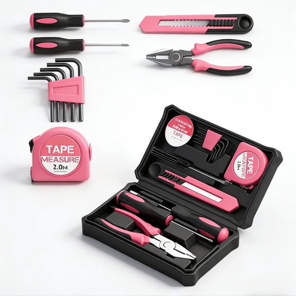 39pcs Pink Tool Kit, Handheld Tools, Ideal for Basic Home Repairs