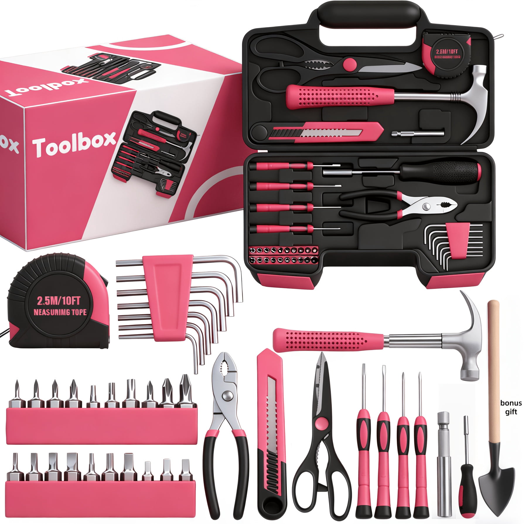 39pcs Pink Tool Kit | Includes Screwdriver, Utility Knife, Scissors ...