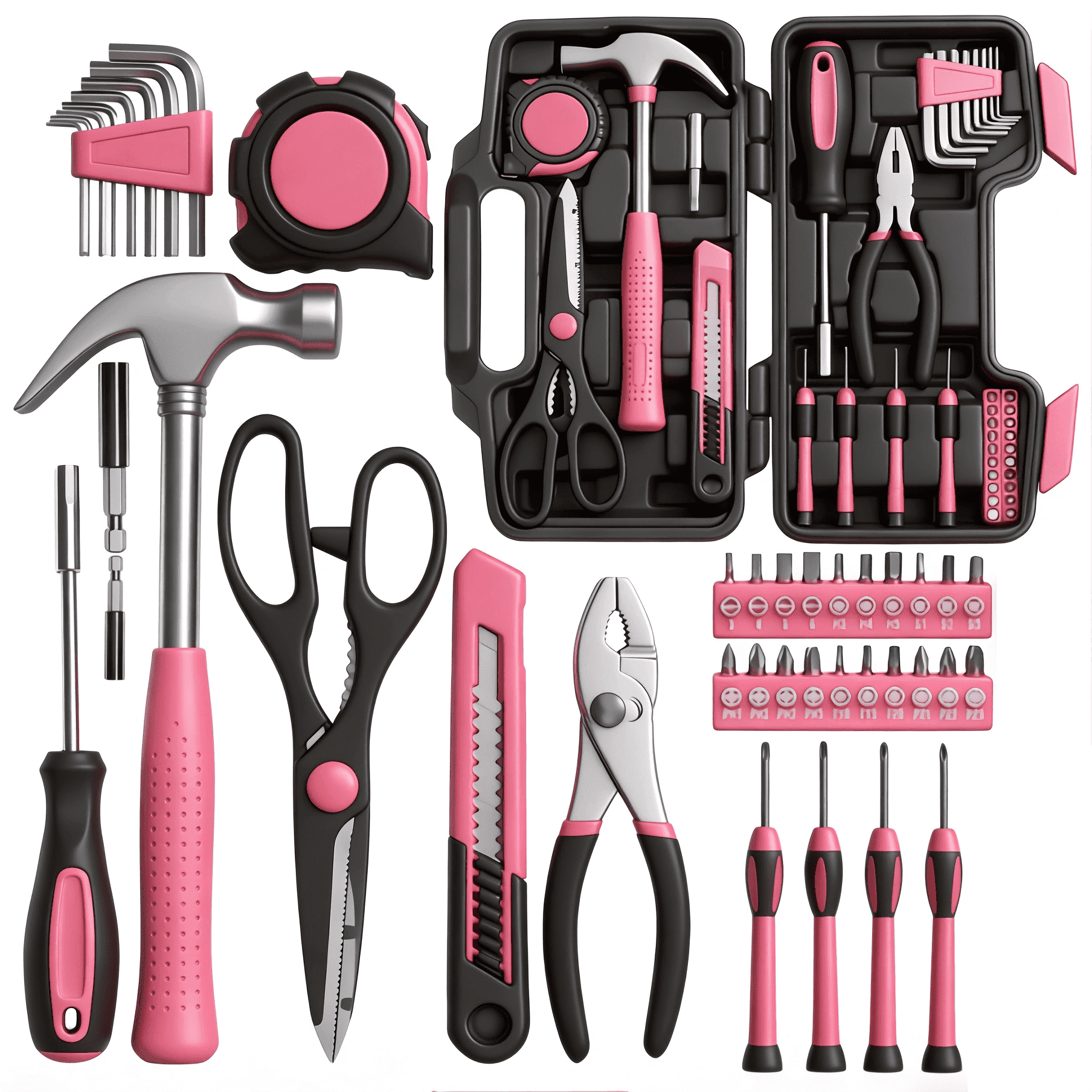 39pcs Pink Tool Kit | Includes Screwdriver, Utility Knife, Scissors ...