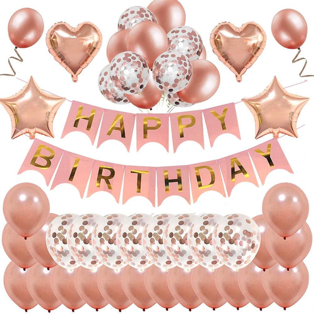 39pcs Rose Gold Latex Balloon Happy Birthday Banner Birthday Party